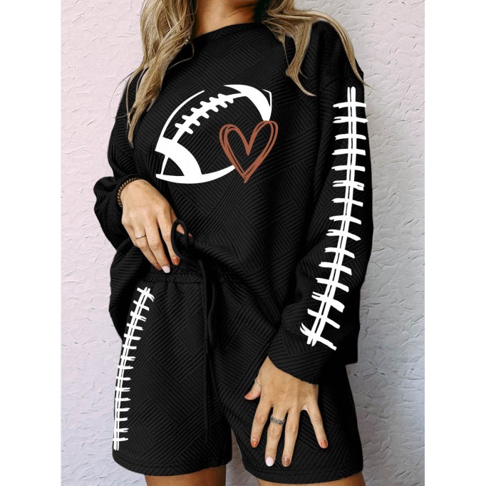 American football heart-shaped decorative straight casual sports shorts set