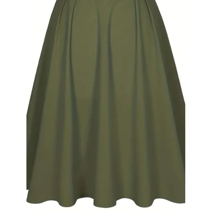 Army green high-waisted slimming skirts with large hemlines