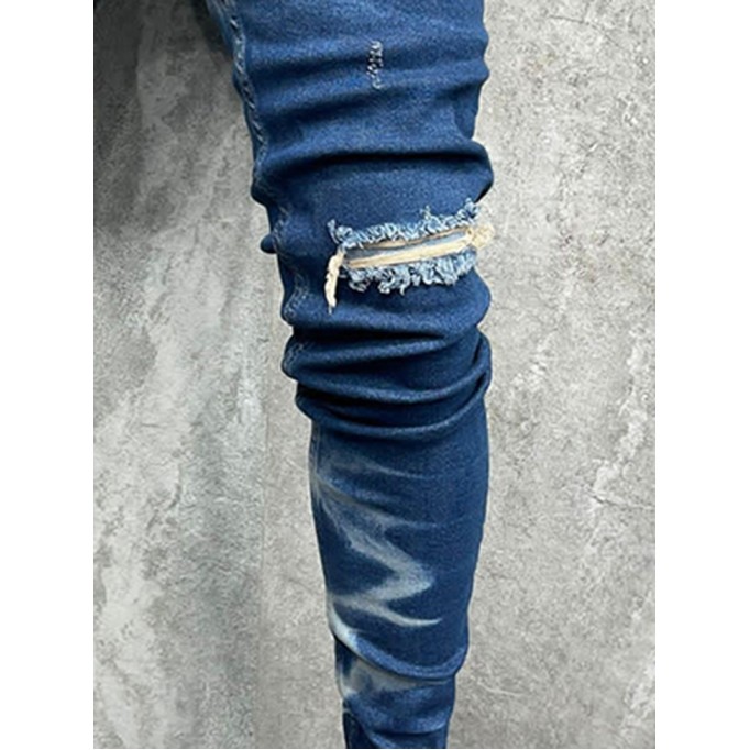 Bleached Chain Perforated Jeans