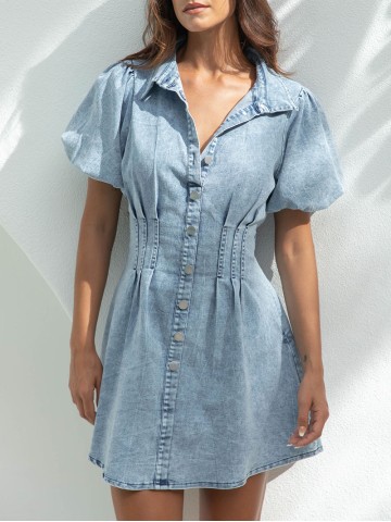 Blue denim short sleeve dress