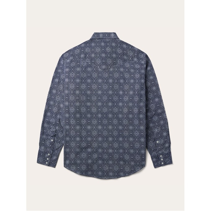 Blue Medallion Print Western Shirt