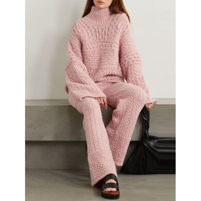 Casual turtleneck jacquard knit two-piece set