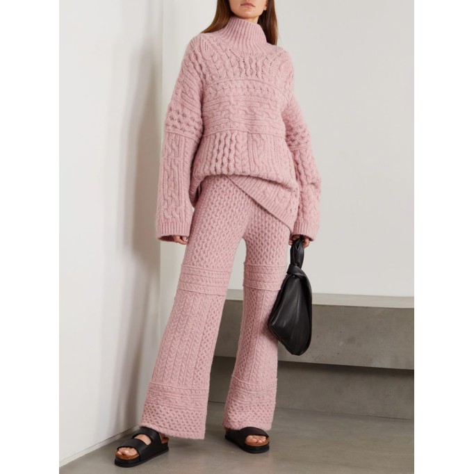 Casual turtleneck jacquard knit two-piece set