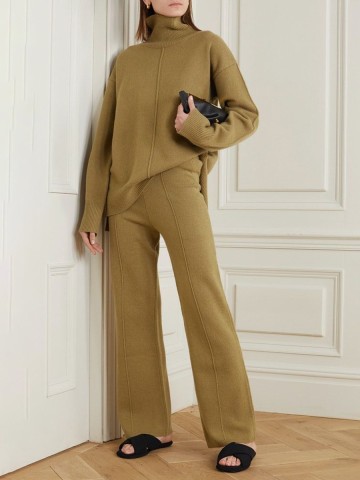 Casual turtleneck solid color two-piece set