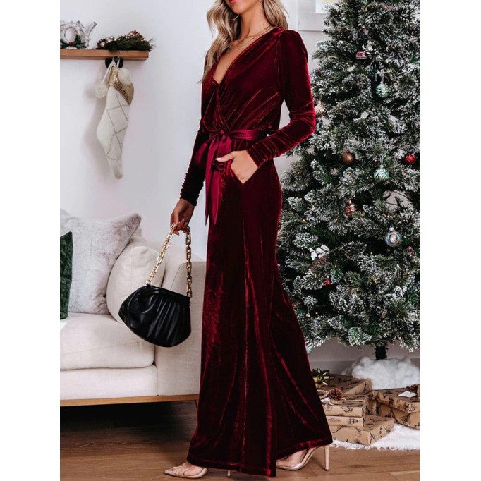 Christmas Party Velvet Wide Leg Jumpsuit