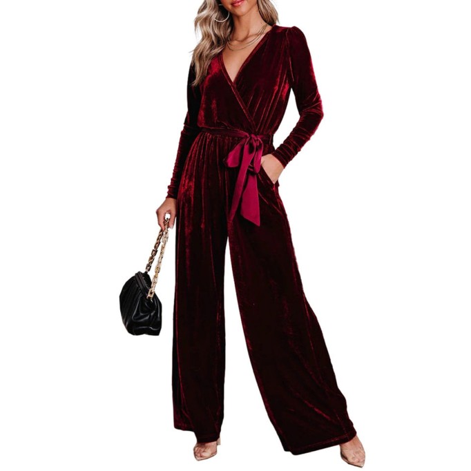 Christmas Party Velvet Wide Leg Jumpsuit