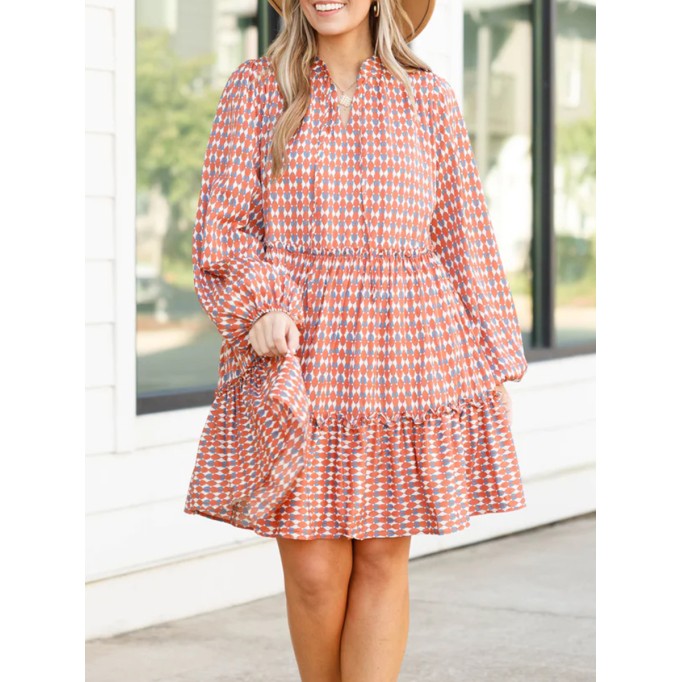 Contrast geometric printed loose fitting dress