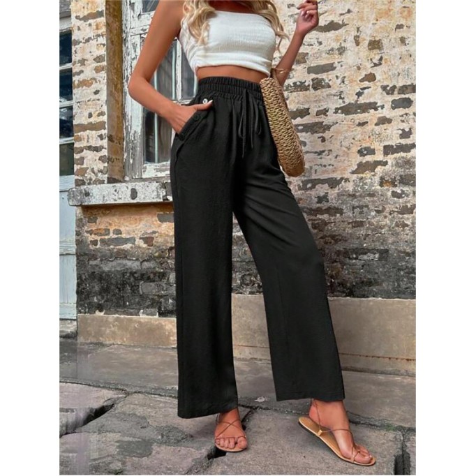 Elastic high waisted loose trousers