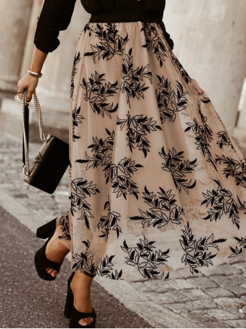 FLORAL EMBROIDERY FLARED ELEGANT SKIRTS