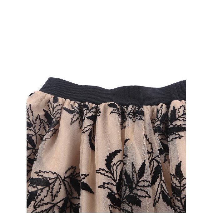 FLORAL EMBROIDERY FLARED ELEGANT SKIRTS