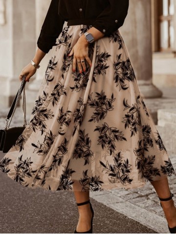 FLORAL EMBROIDERY FLARED ELEGANT SKIRTS