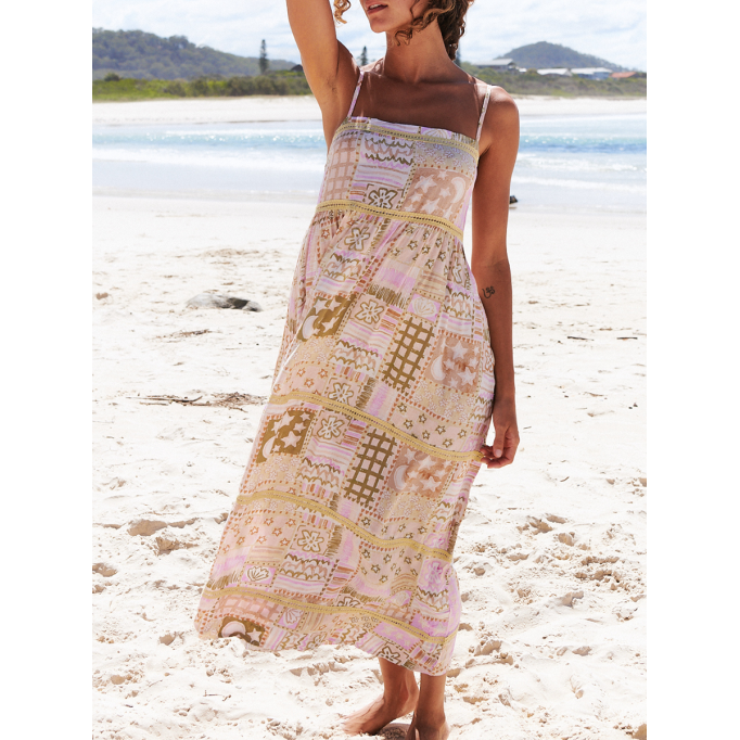 Floral print dress with halter geometric pattern