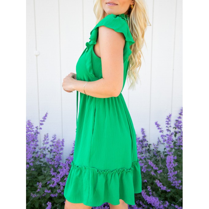 Green ruffled sleeve mini dress