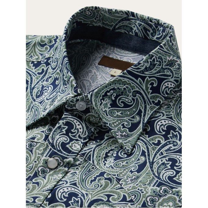 Men's Printed Western Green Shirt