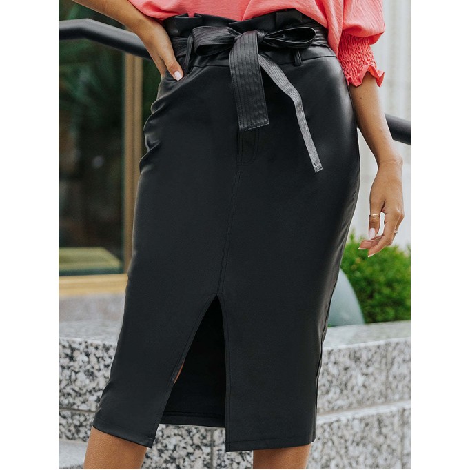 HIGH WAIST PU MIDI SKIRT