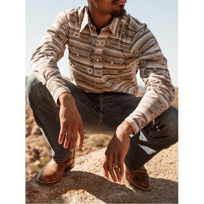 Men's Horizontal Aztec Print Western Shirt