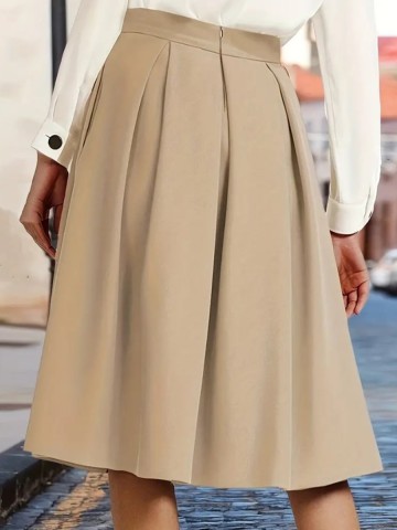 Khaki high-waisted umbrella skirt half skirt