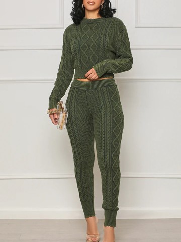 Knitted Jacquard Pullover Sweater Long Two Piece Set