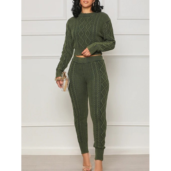 Knitted Jacquard Pullover Sweater Long Two Piece Set