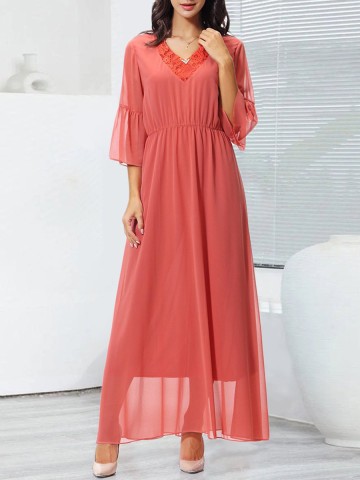 Lace patchwork chiffon elegant dress