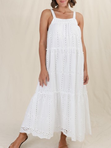 Ladies resort style lace embroidered long dress