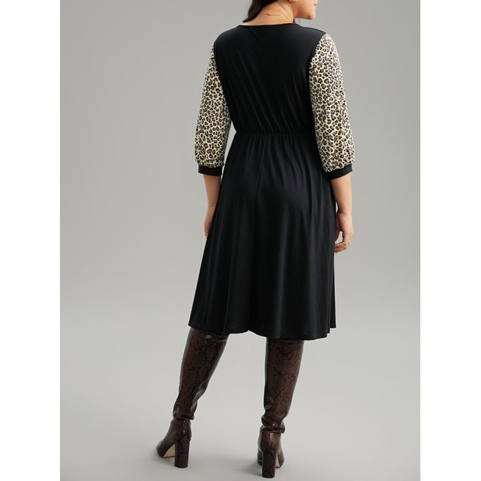 Leopard print spliced plus-size women's dress