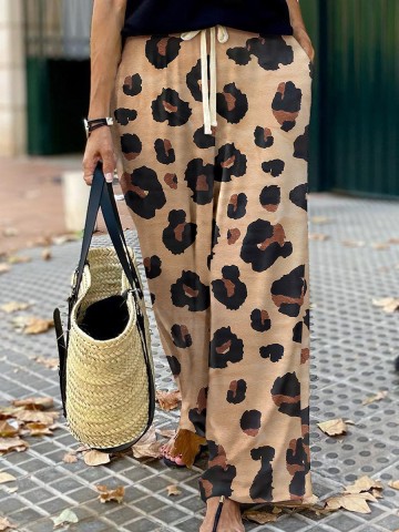 leopard print wide leg pants