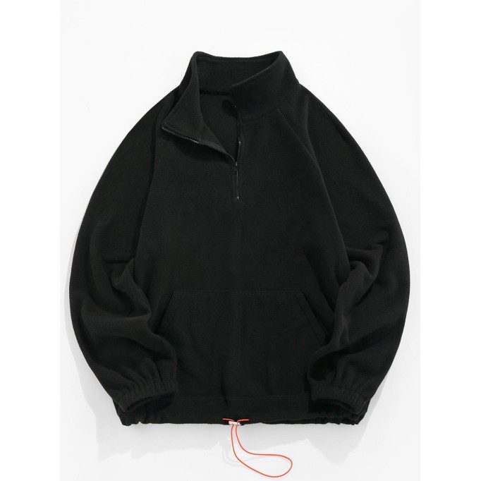 Letter embroidered quarter-zip puffy wool sweatshirt