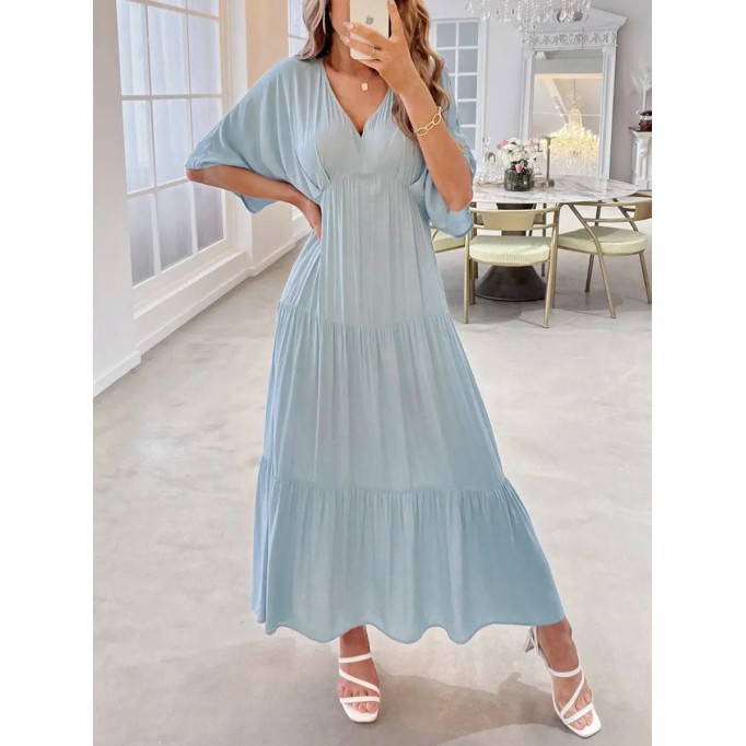 Light blue V-neck full skirt