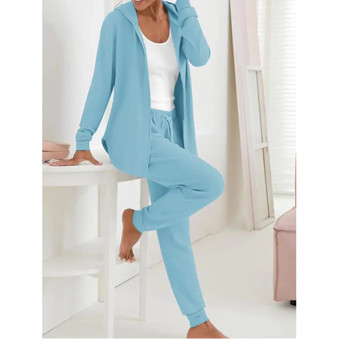 Long Sleeve Hooded Top Drawstring Pants Set