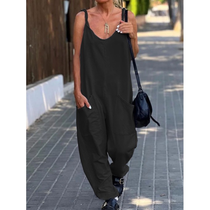 Loose solid color jumpsuit