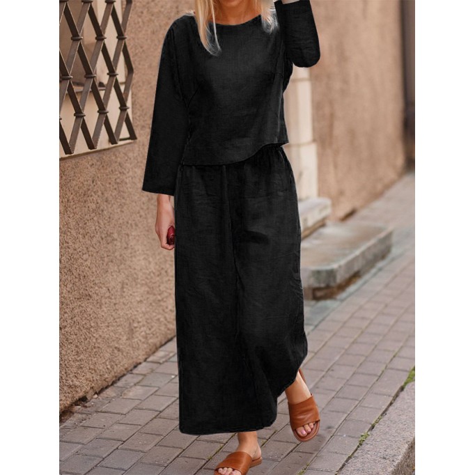 Loose solid color shirt and pants two-piece set