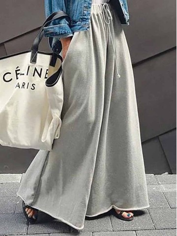 Loose Urban Gray Wide Leg Elastic Waist Pants