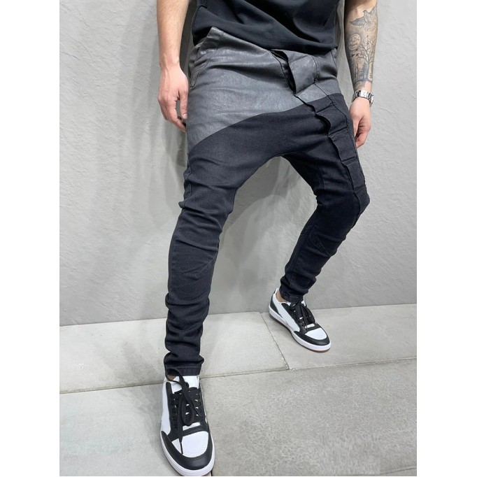 Men's black low crotch jeans