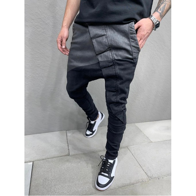 Men's black low crotch jeans