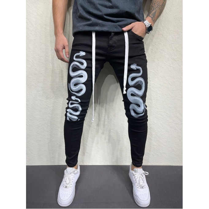 Men's snake patterned skinny jeans