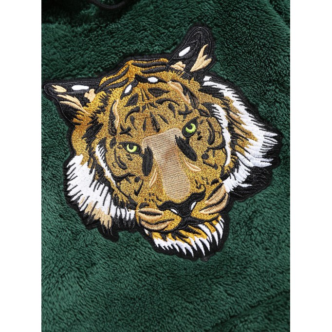 Men's tiger embroidered pocket puffy hoodie