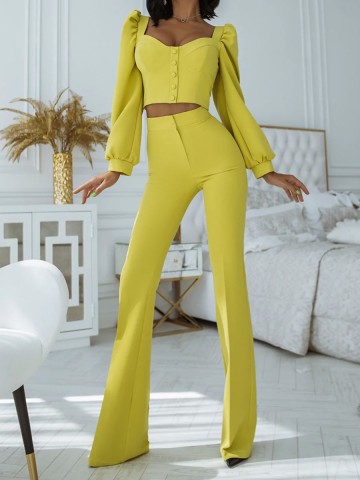 Palace style lantern sleeve top flared pants set