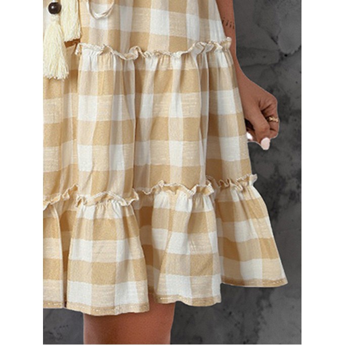 PLAID RUFFLE DECORATION SHIFT CASUAL CUTE SKIRTS