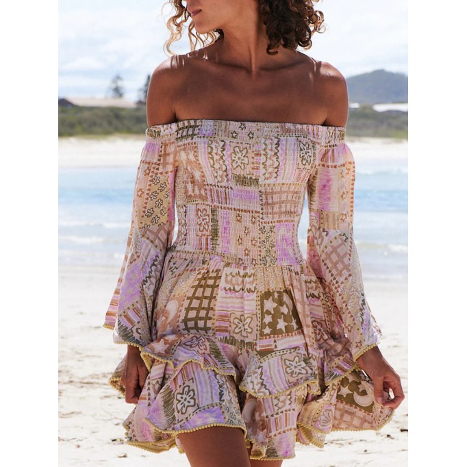 Printed one-shoulder geometric dress