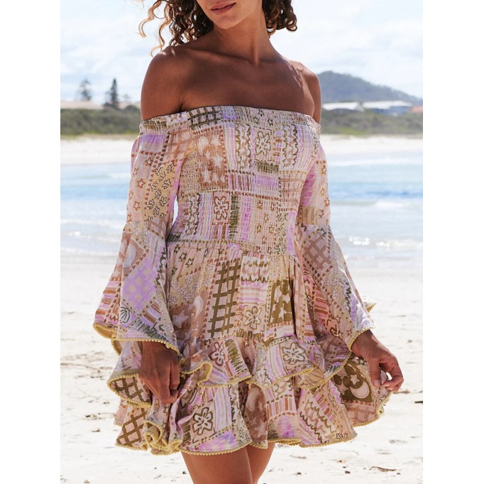 Printed one-shoulder geometric dress