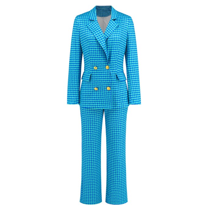 Qianniao grid double breasted suit jacket straight leg suit suit