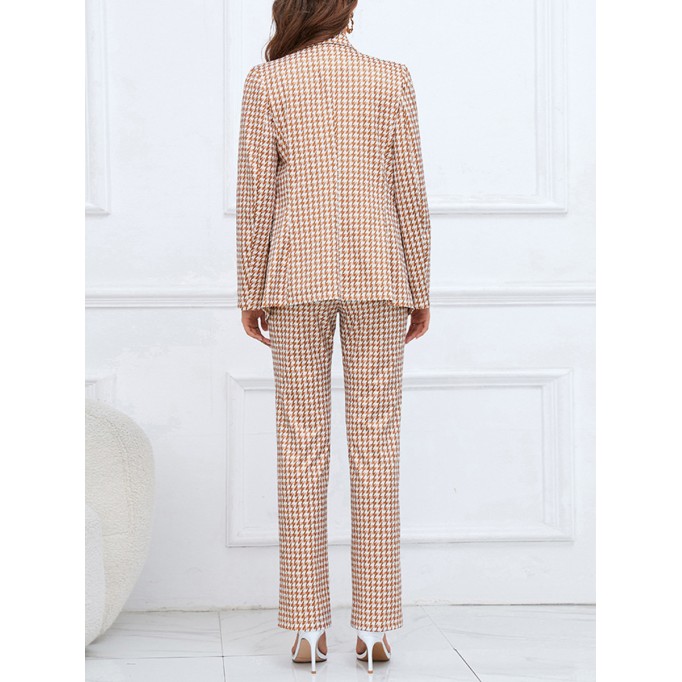 Qianniao grid double breasted suit jacket straight leg suit suit