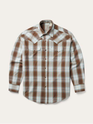 Men's Sand Ombre Plaid Western Shirt