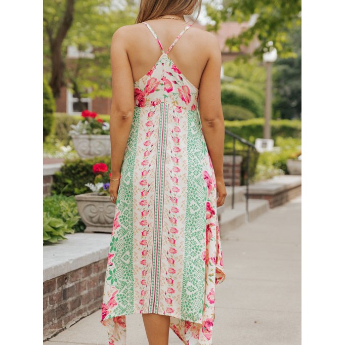 Women's halter Bohemian print asymmetrical hemline dress