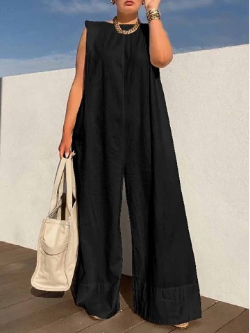 Solid Color Sleeveless Wide Leg Jumpsuits