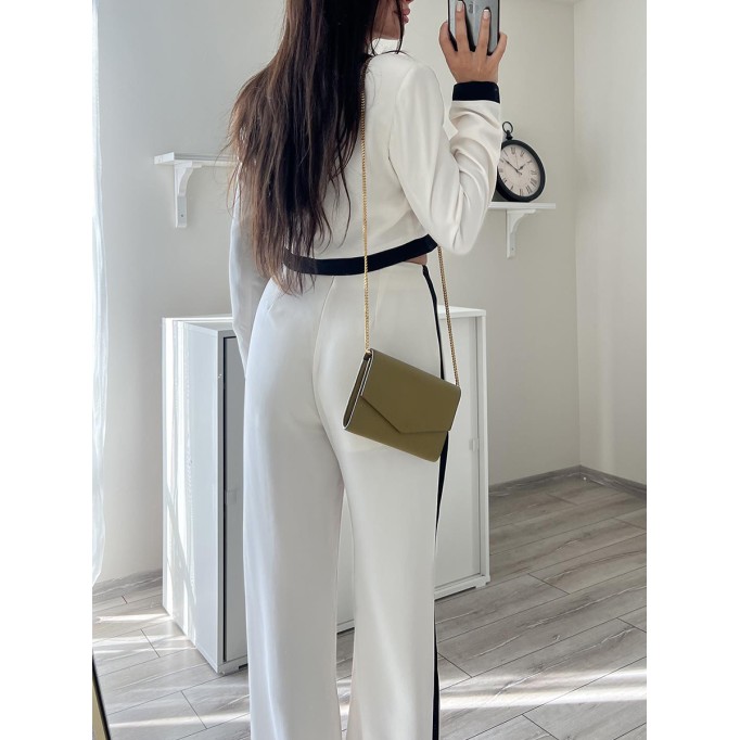 Spliced round neck single breasted top and pants two-piece set