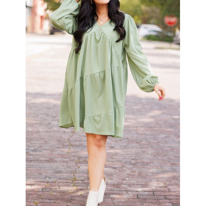 Split V-neck loose fitting dress