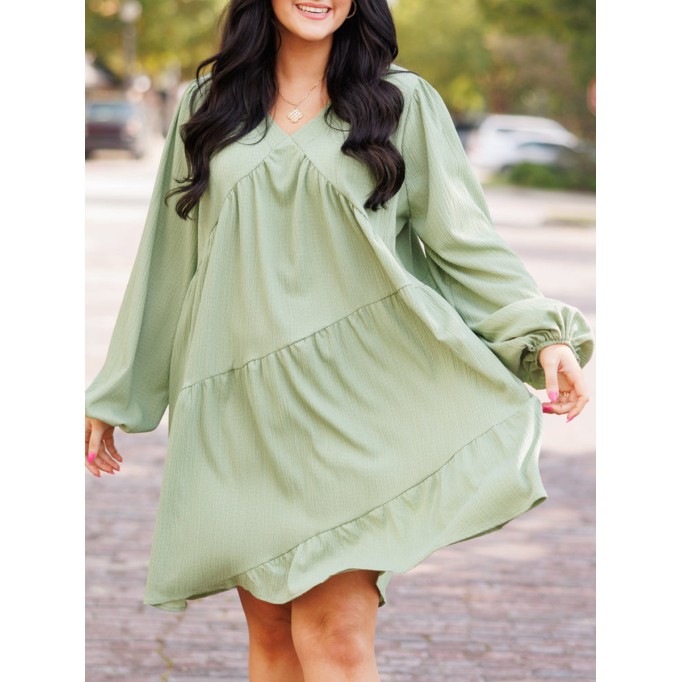 Split V-neck loose fitting dress