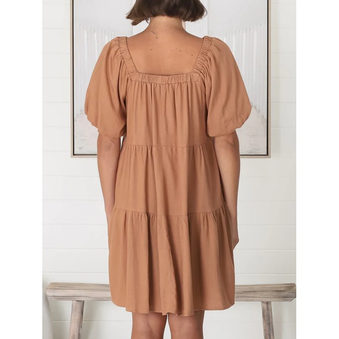 Square-neck puffy sleeves loose A-shape dress